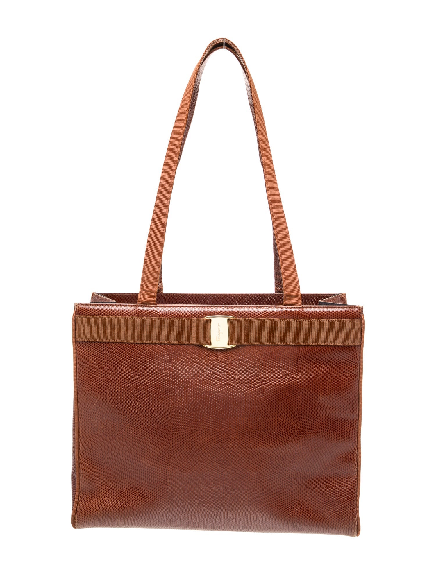 Salvatore Ferragamo Embossed Leather Shoulder Bag Vintage