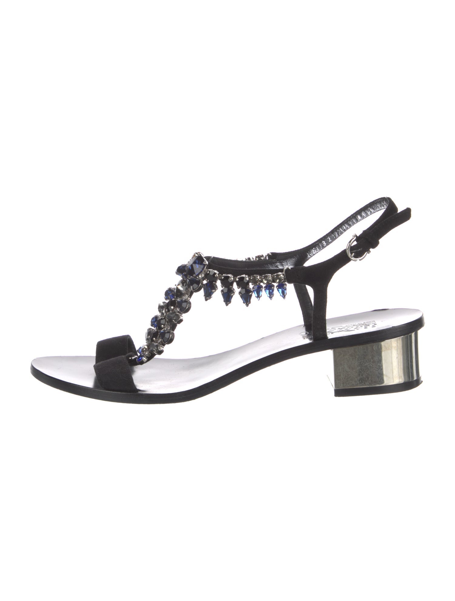 Salvatore Ferragamo Suede Crystal Embellishments T-Strap Sandals