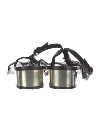 Salvatore Ferragamo Suede Crystal Embellishments T-Strap Sandals