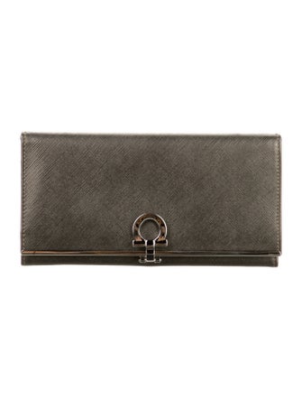 Salvatore Ferragamo Gancini Logo Saffiano Leather Continental Wallet