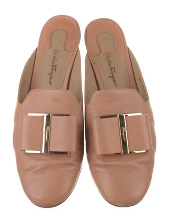 Salvatore Ferragamo Leather Bow Accents Mules