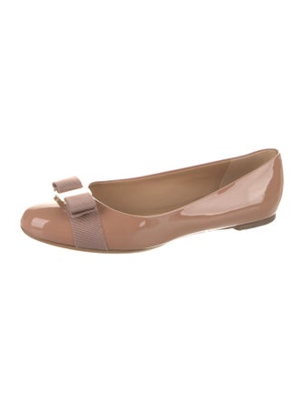 Salvatore Ferragamo Patent Leather Bow Accents Ballet Flats