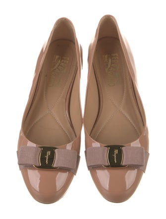 Salvatore Ferragamo Patent Leather Bow Accents Ballet Flats
