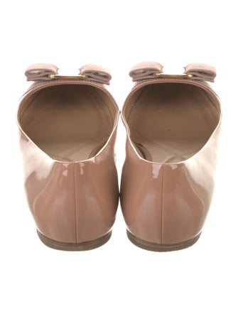Salvatore Ferragamo Patent Leather Bow Accents Ballet Flats