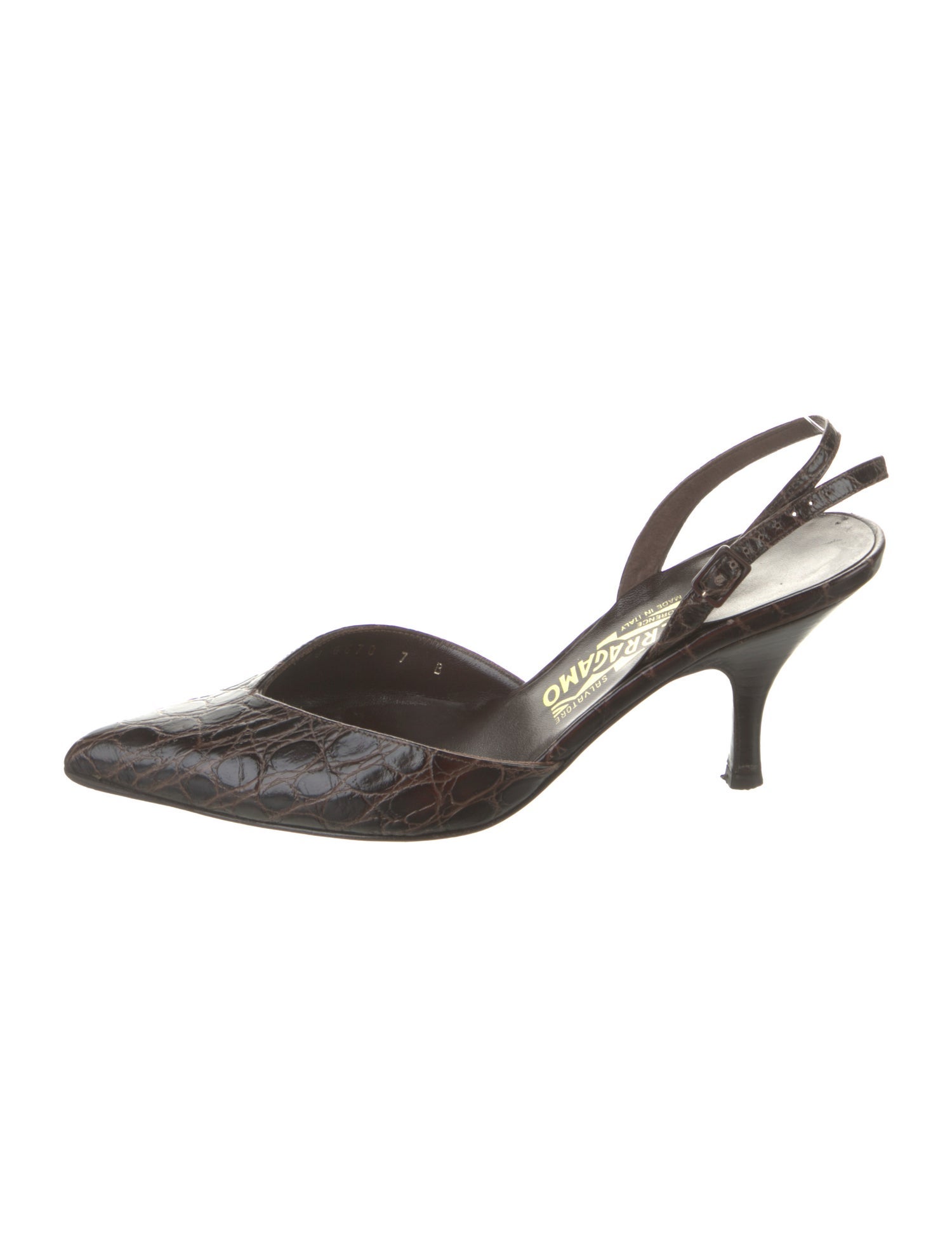 Salvatore Ferragamo Embossed Leather Animal Print Slingback Pumps