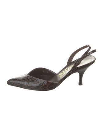 Salvatore Ferragamo Embossed Leather Animal Print Slingback Pumps