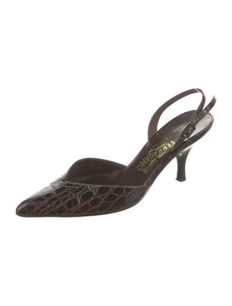 Salvatore Ferragamo Embossed Leather Animal Print Slingback Pumps