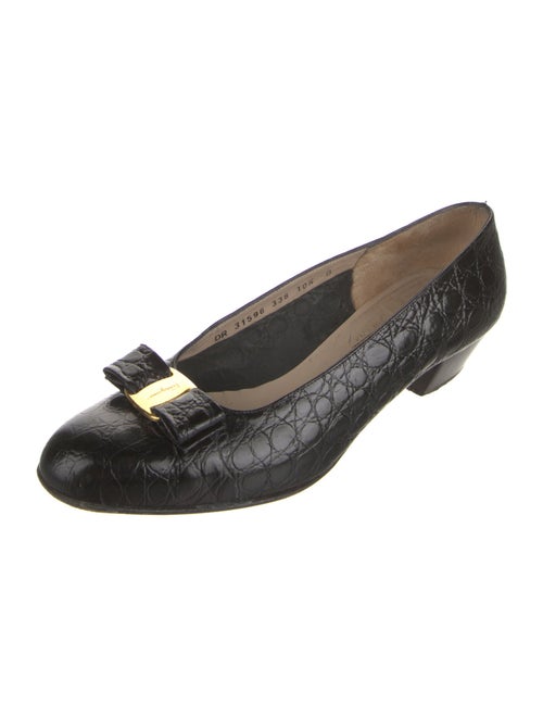 Salvatore Ferragamo Vara Bow Accent Embossed Leather Mules