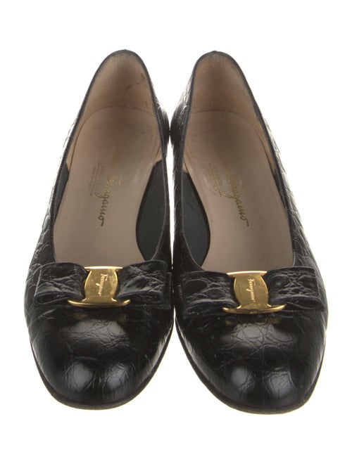 Salvatore Ferragamo Vara Bow Accent Embossed Leather Mules