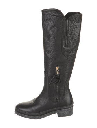 Salvatore Ferragamo Leather Tassel Accents Riding Boots