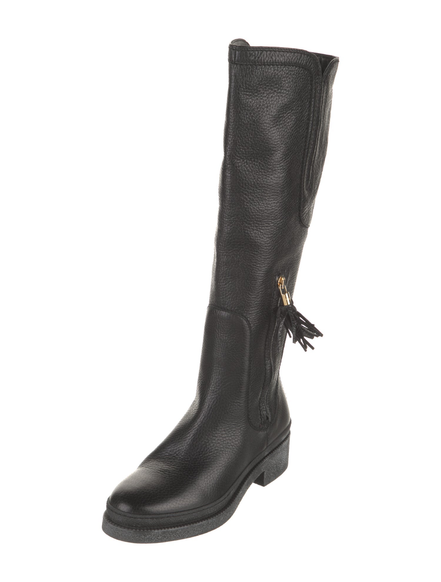 Salvatore Ferragamo Leather Tassel Accents Riding Boots