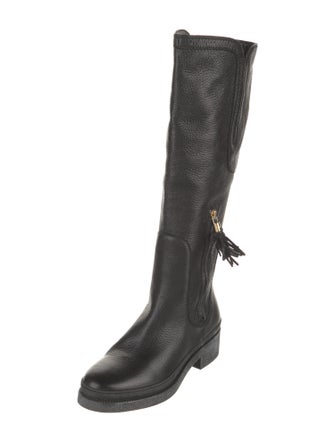 Salvatore Ferragamo Leather Tassel Accents Riding Boots