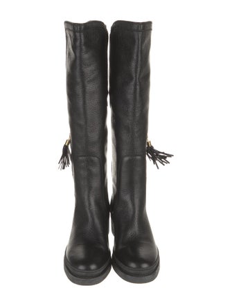 Salvatore Ferragamo Leather Tassel Accents Riding Boots