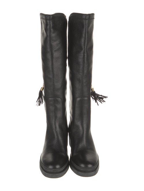 Salvatore Ferragamo Leather Tassel Accents Riding Boots