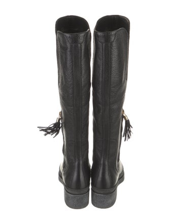 Salvatore Ferragamo Leather Tassel Accents Riding Boots
