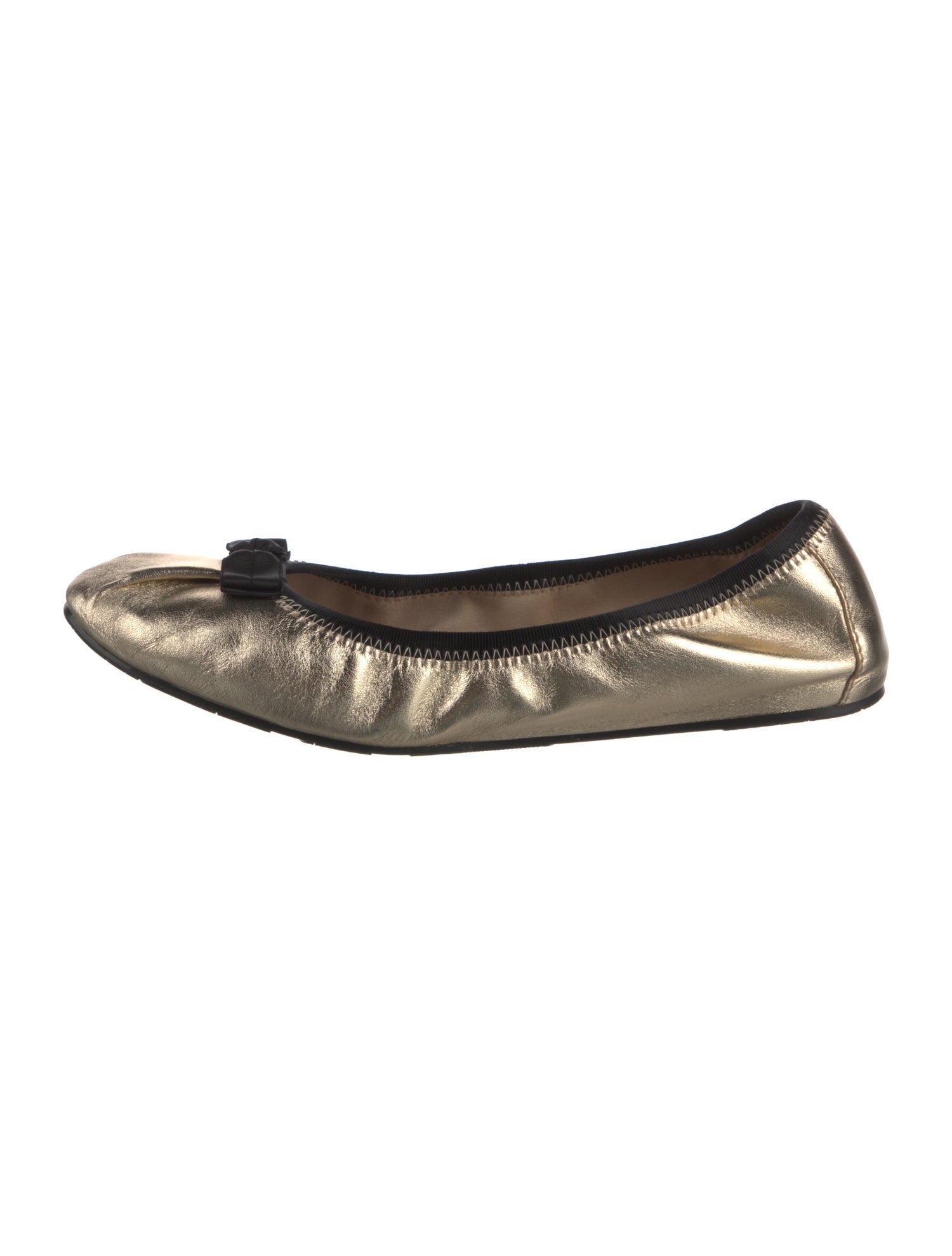 Salvatore Ferragamo Leather Bow Accents Ballet Flats