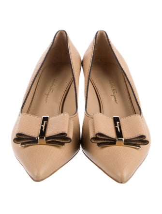 Salvatore Ferragamo Leather Bow Accents Pumps