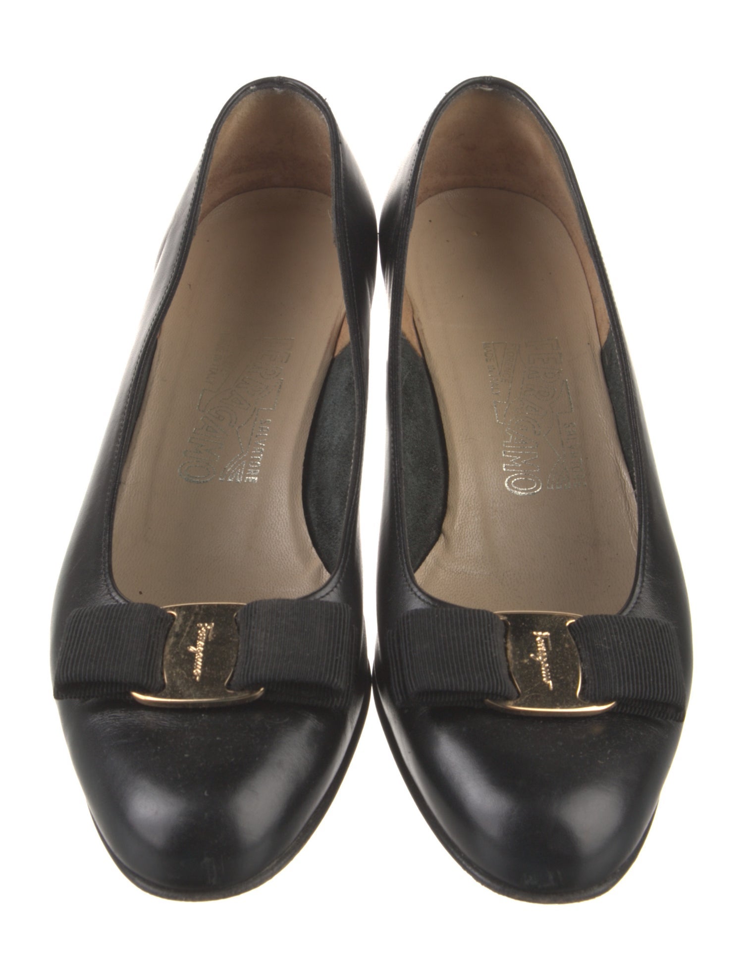 Salvatore Ferragamo Leather Bow Accents Flats