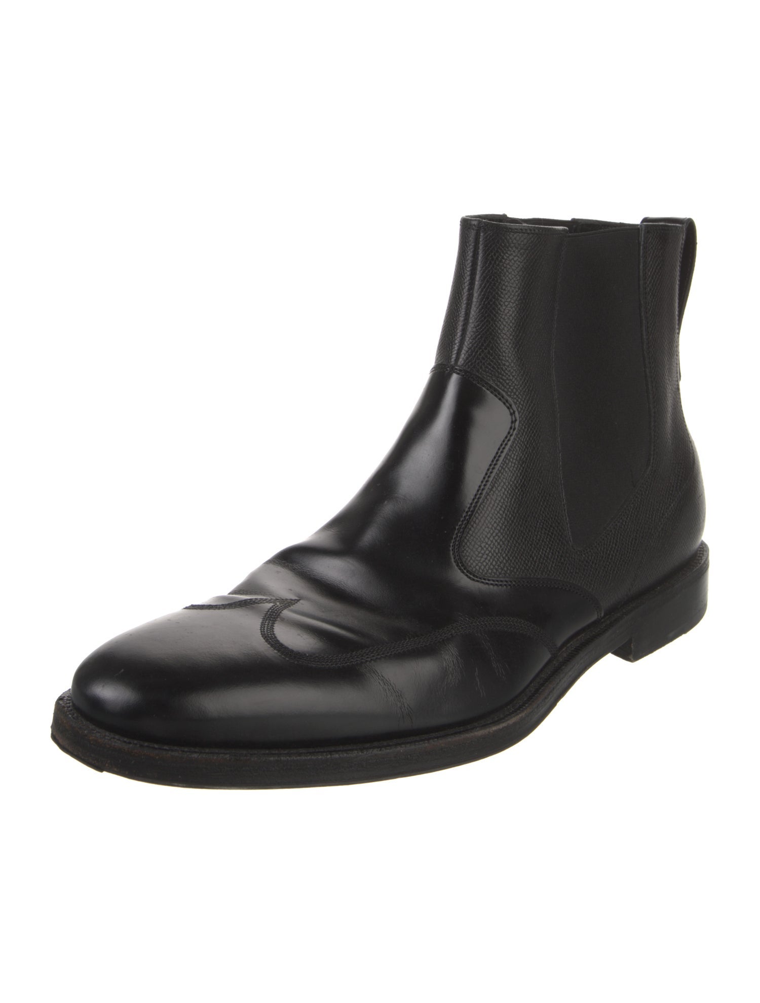 Salvatore Ferragamo Leather Mesh Accents Chelsea Boots