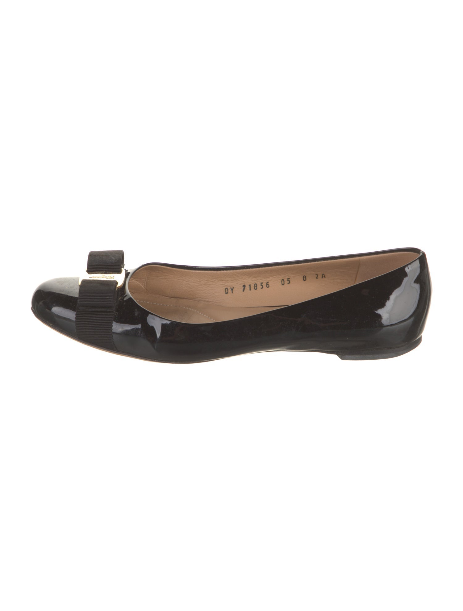 Salvatore Ferragamo Patent Leather Bow Accents Ballet Flats