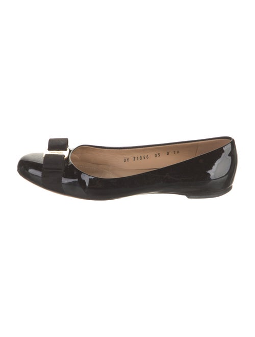 Salvatore Ferragamo Patent Leather Bow Accents Ballet Flats