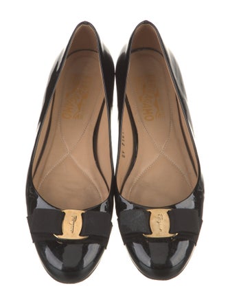 Salvatore Ferragamo Patent Leather Bow Accents Ballet Flats