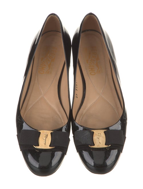 Salvatore Ferragamo Patent Leather Bow Accents Ballet Flats