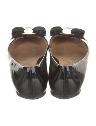 Salvatore Ferragamo Patent Leather Bow Accents Ballet Flats