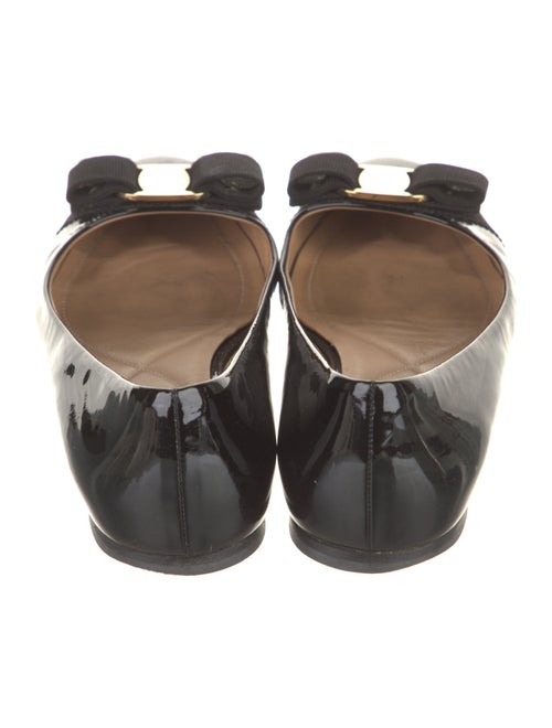 Salvatore Ferragamo Patent Leather Bow Accents Ballet Flats
