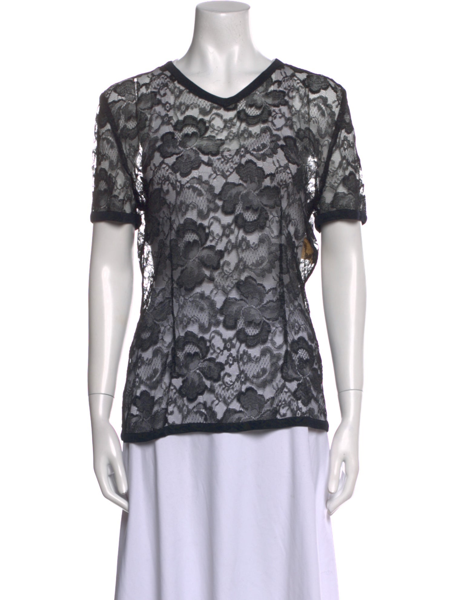 Salvatore Ferragamo Lace Pattern V-Neck T-Shirt