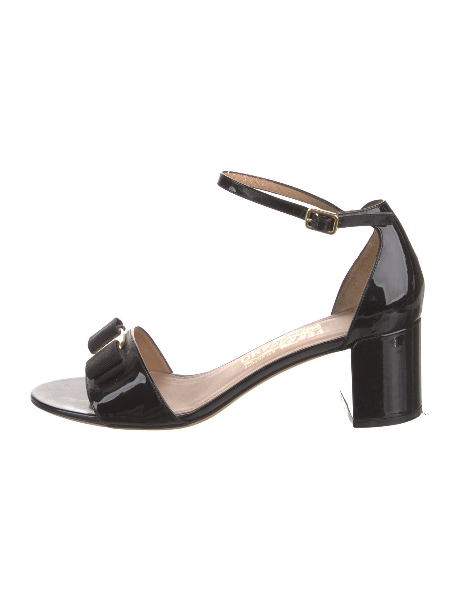 Salvatore Ferragamo Patent Leather Bow Accents Sandals