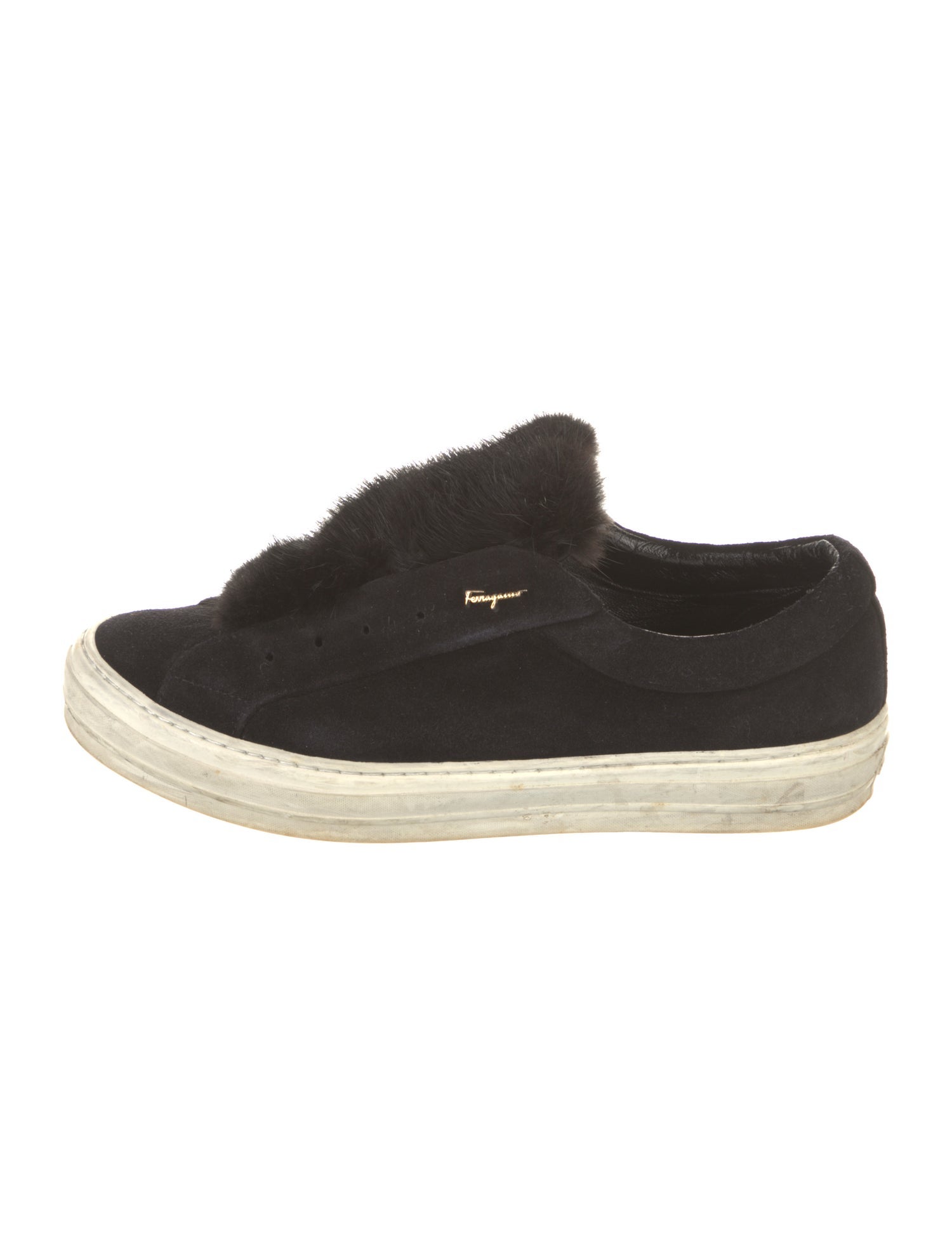 Salvatore Ferragamo Suede Fur Trim Sneakers