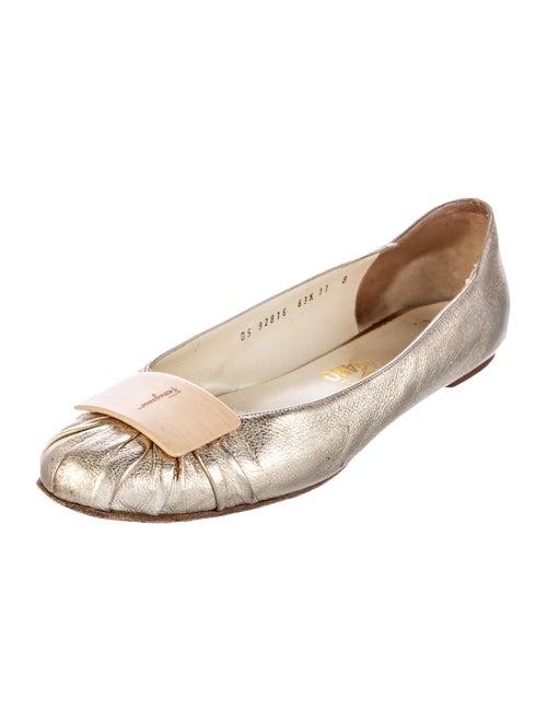 Salvatore Ferragamo Leather Ruffle Embellishment Ballet Flats