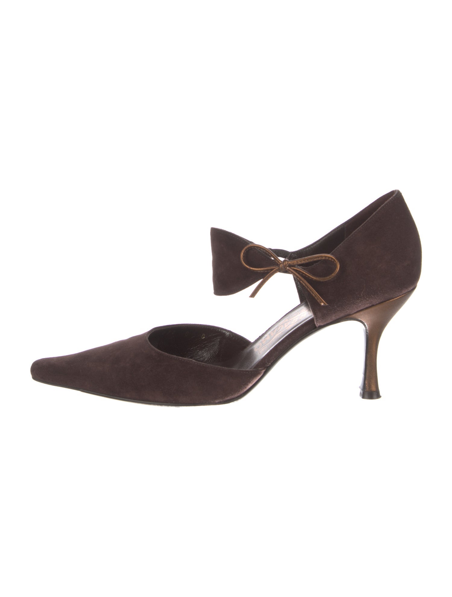 Salvatore Ferragamo Suede Bow Accents D'Orsay Pumps