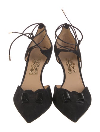 Salvatore Ferragamo Vara Bow Accent Suede D'Orsay Pumps