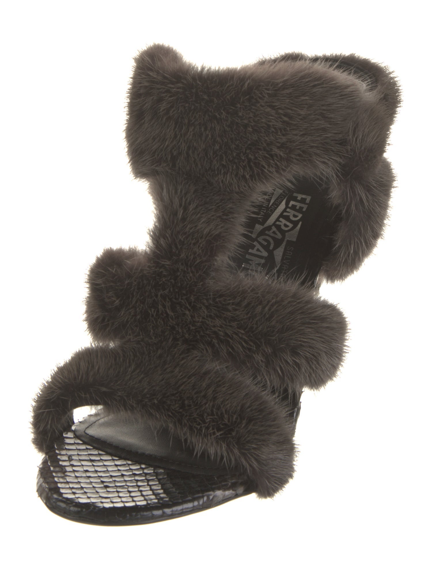 Salvatore Ferragamo Snakeskin Leather Trim Embellishment Sandals