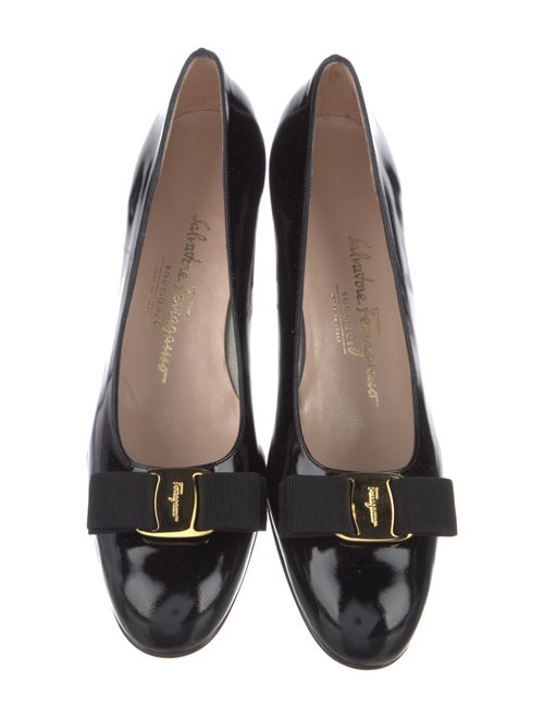 Salvatore Ferragamo Patent Leather Bow Accents Flats