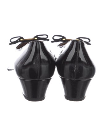 Salvatore Ferragamo Patent Leather Bow Accents Flats