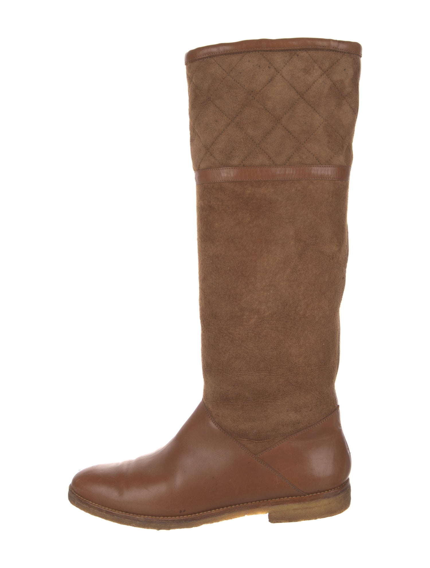 Salvatore Ferragamo Suede Leather Trim Embellishment Riding Boots