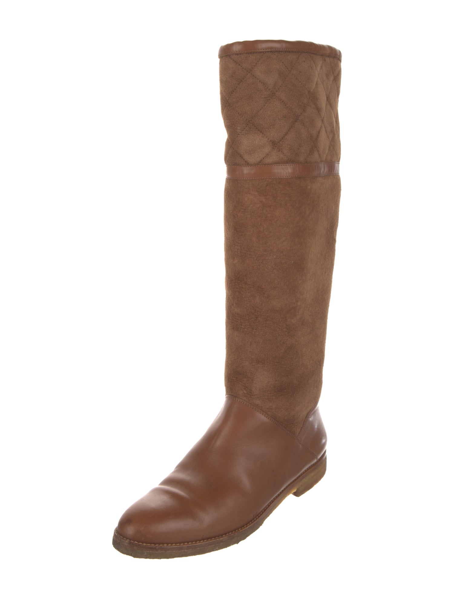 Salvatore Ferragamo Suede Leather Trim Embellishment Riding Boots