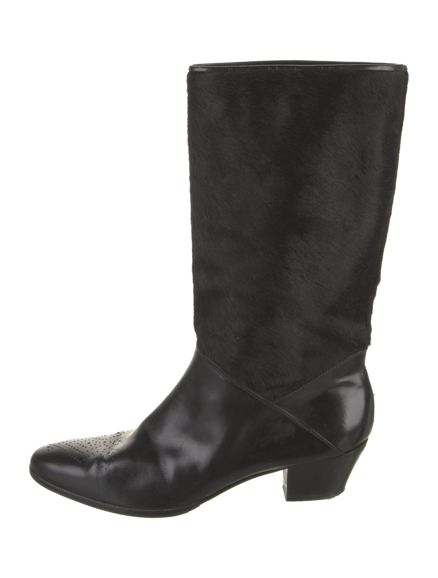 Salvatore Ferragamo Ponyhair Leather Trim Embellishment Rain Boots