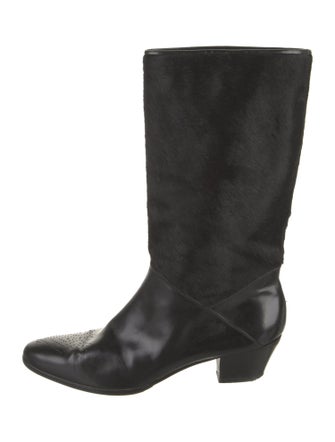 Salvatore Ferragamo Ponyhair Leather Trim Embellishment Rain Boots