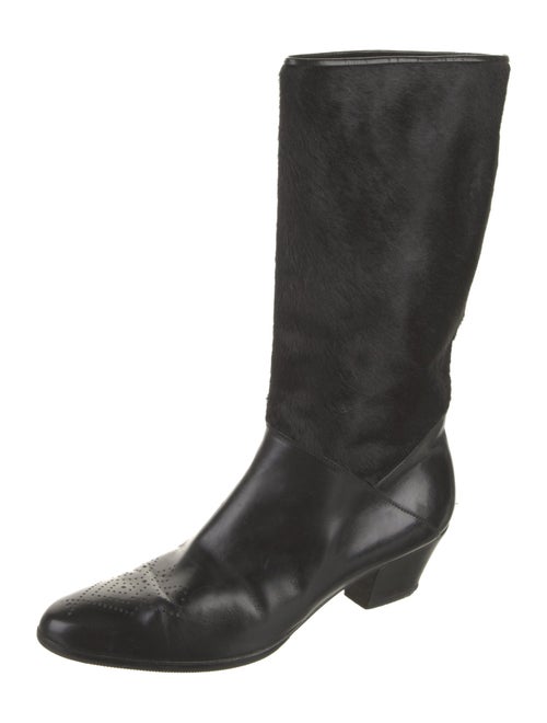 Salvatore Ferragamo Ponyhair Leather Trim Embellishment Rain Boots