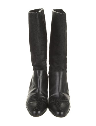 Salvatore Ferragamo Ponyhair Leather Trim Embellishment Rain Boots