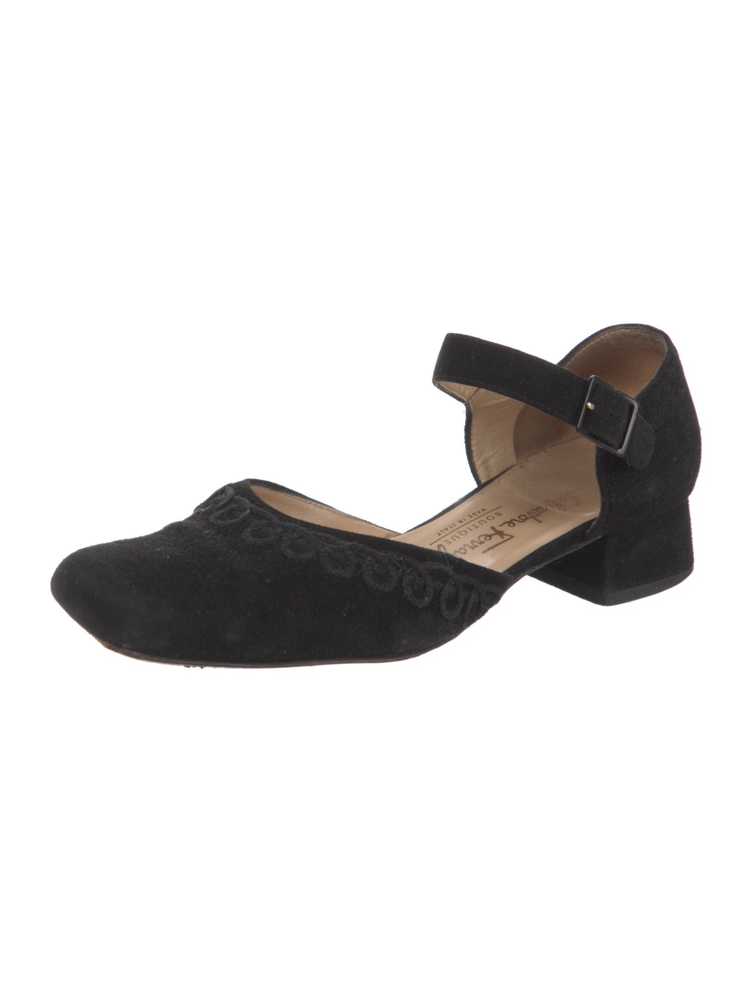 Salvatore Ferragamo Suede Embroidered Accent D'Orsay Pumps