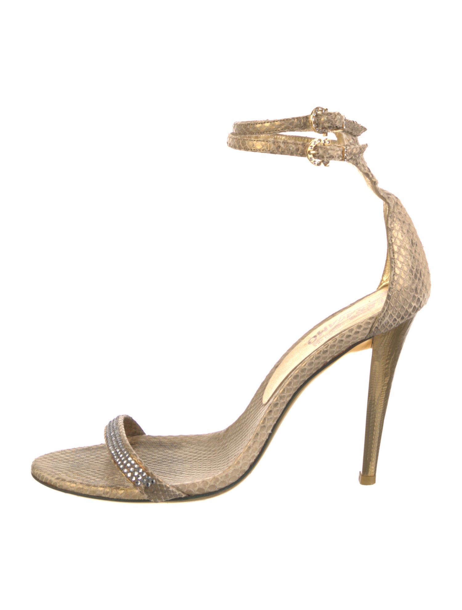 Salvatore Ferragamo Embossed Leather Crystal Embellishments Sandals