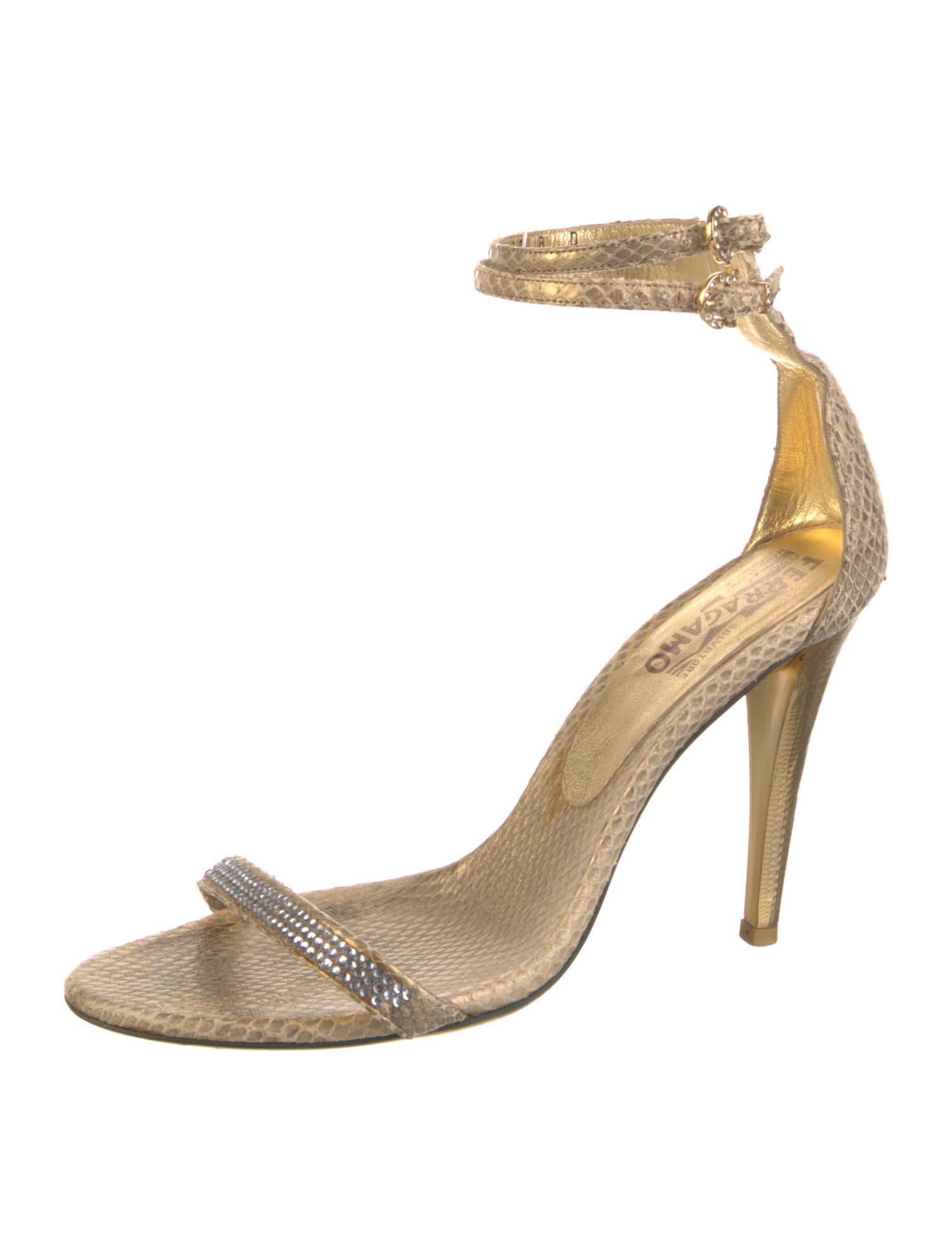 Salvatore Ferragamo Embossed Leather Crystal Embellishments Sandals