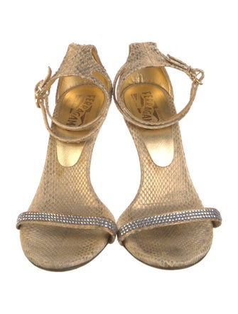 Salvatore Ferragamo Embossed Leather Crystal Embellishments Sandals
