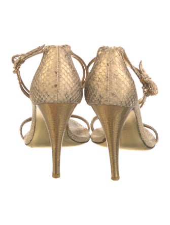 Salvatore Ferragamo Embossed Leather Crystal Embellishments Sandals