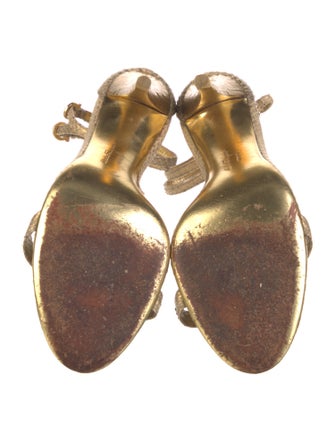 Salvatore Ferragamo Embossed Leather Crystal Embellishments Sandals